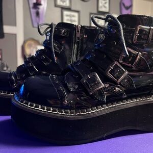 Black Platform Buckle Boots